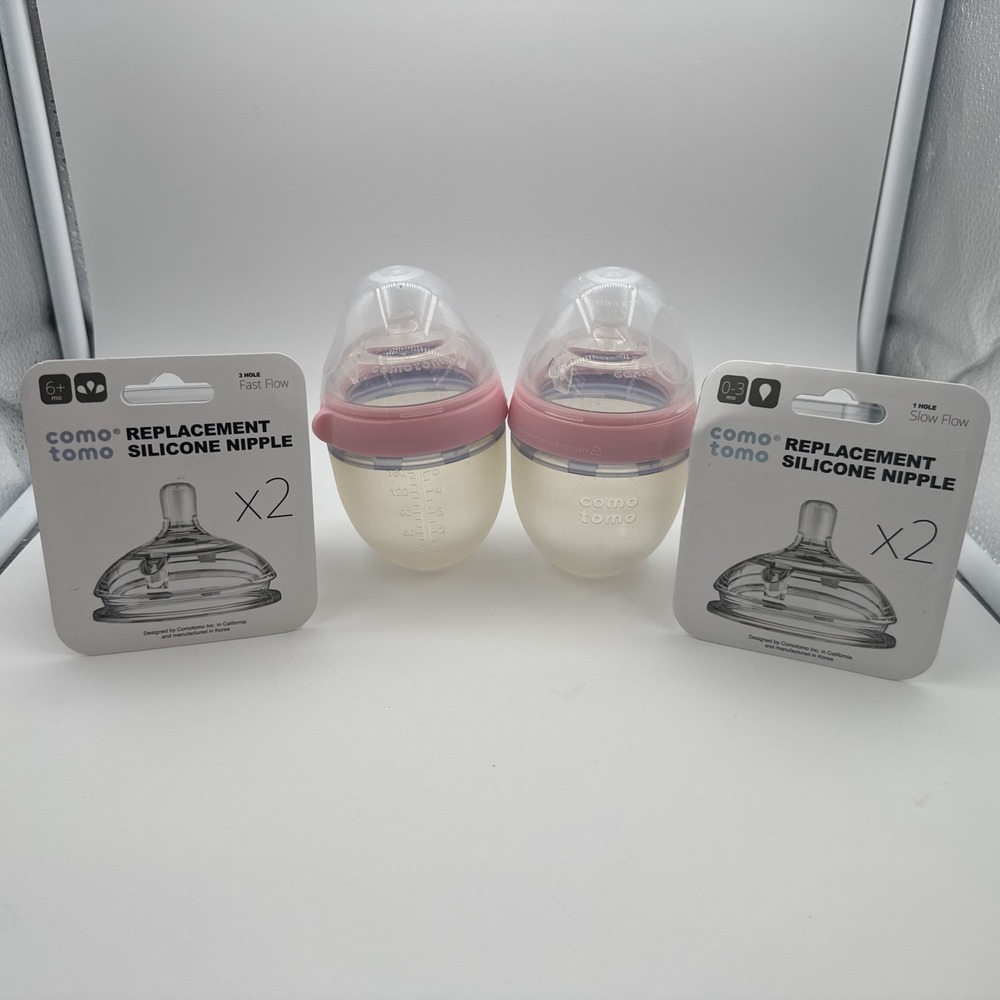 Comotomo Baby Bottles 5 Oz /150 ml Bundle Slow/Fast Flow Lot Of 4
